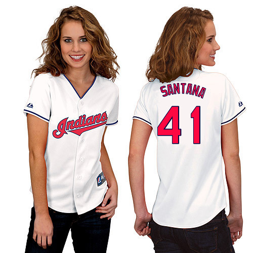 Carlos Santana #41 mlb Jersey-Cleveland Indians Women's Authentic Home White Cool Base Baseball Jersey